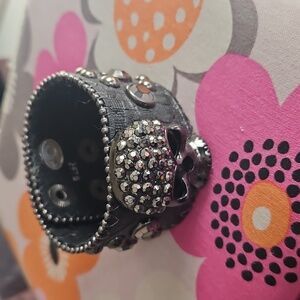 Black Studded Skull Bracelet Beatiful Condition